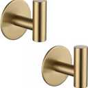 Self Adhesive Hooks 304 Stainless Steel Heavy Duty Hangers Without Nails for Bathrooms Kitchen Livingroom Garage Hotel Waterproof Towel Hook-2 Pack (Gold)