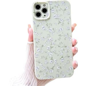 NITITOP Compatible with iPhone 11 Pro Max Case Cute Flower for Women Girls Floral Rose Design Vintage Shockproof Soft Girly Slim TPU Fashion Protective Phone Cover - Green