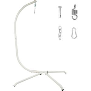 Heavy Duty Hammock Chair Stand, 400lb Capacity C-Shape Swing Stand for Outdoor Patio & Indoor Use with Hanging Buckle and Spring Hook(White)