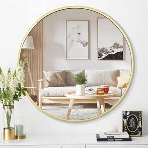 1st owned Round Wall Mirror Gold 20 Inch -Circular Metal Framed Wall Mounted Mirror, Hanging Round Modern Decorative for Entryway Bathroom, Living Room, Bedroom