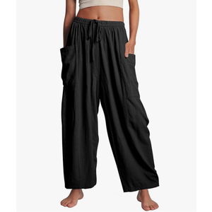 Flygo Women's Wide Leg Pants Summer Casual Loose Fit Beach Palazzo Harem Pants with Pockets, SIZE L