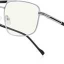 Reading Glasses for Men Square Double Bridge Blue Light Blocking Computer Readers (Silver)