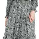 Women's Vintage Floral Print Long Sleeve Dress with Lace Collar and V-Neck Design Mid-Length A-Line Dress (Medium)