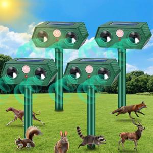 Cat Repellent Outdoor, Deer Squirrel Repeller Devices, Solar Ultrasonic Coyote Deterrent with Motion Sensor to Scare Dog Raccoon Rabbit Out of Garden, Skunk Repellent for Yard (4)
