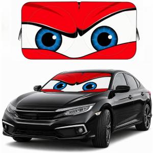 Funny Eyes Car Windshield Sun Shade, 59 x 27.5 Foldable Front Window Sunshade Universal Fits Sedan Compact Car Hatchback Small SUV, UV Heat Protection (Red Angry Eyes)