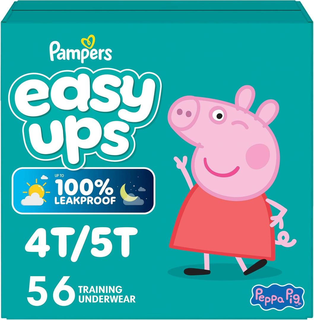 Easy Ups Girls & Boys Potty Training Pants, Size 6 (4T-5T), 56 Count, Peppa Pig Absorbent Pull Up Training Underwear, Up to 100% Leakproof Day and Night, Hypoallergenic