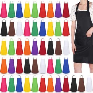 Handepo 36 Pack Bib Apron Bulk Unisex Cotton Aprons with Pockets Plain Washable for Kitchen Restaurant BBQ Painting Crafting (12 Colors)