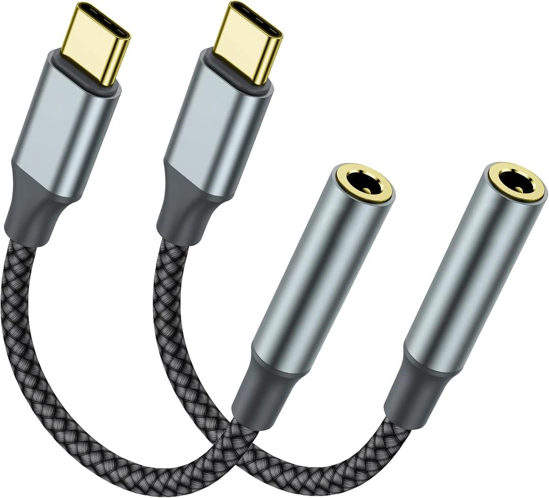 TIPSEAN USB C to 3.5mm Headphone Jack Adapter (2 Pack), USB-C to Aux Audio Dongle Cable for iPhone 17 Pro Max/17 Pro, 16/15 Pro Max, 16/15 Pro, Galaxy S23-S21 Ultra, Pixel, iPad Pro, MacBook (Black)