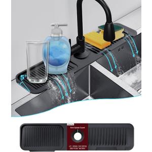 5slope kitchen sink splash guard-silicone faucet mat handle drip catcher tray-faucet splash guard for kitchen sink-longer black rubber sink water splash guard behind faucet (24in, Black)