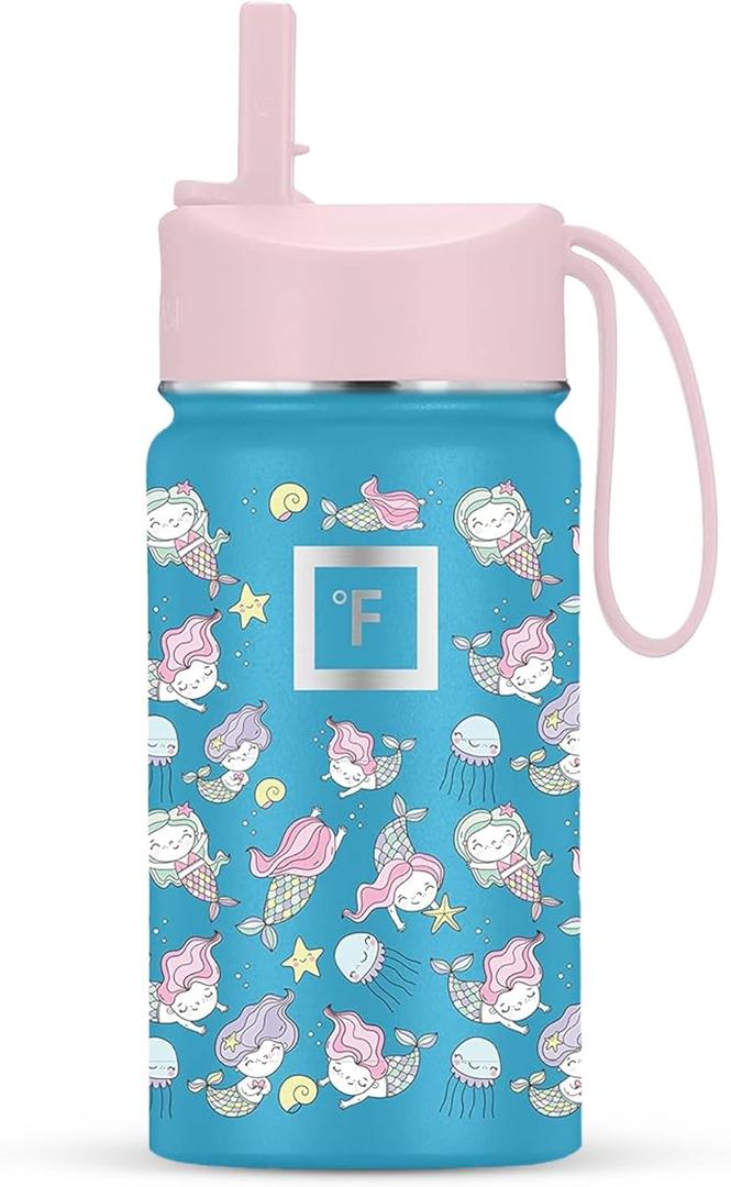 IRON FLASK Kids Water Bottle - Straw Lid, 20 Name Stickers, Vacuum Insulated Stainless Steel, Double Walled Tumbler Travel Cup, Thermos Mug - Magic Mermaids, 14 Oz