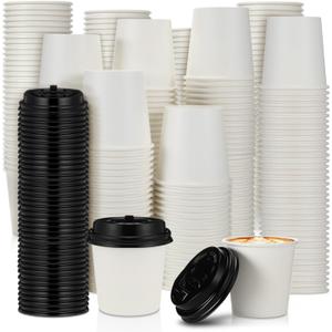 SiliFine 400 Pack 4 oz Disposable Espresso Cups with Lids Set Bulk Paper Coffee Shots Cups with Black Lids for Hot Chocolate, Tea, Cocoa Drinks and Cold Beverages for Travel Office