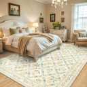 8x10 Area Rugs for Living Room: Floral Washable Rug Vintage Large Soft Boho Non-Slip Carpet Indoor Floor Stain Resistant Carpets for Bedroom Dining Room Farmhouse Nursery Home Office Beige/Multi