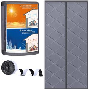 Magnetic Thermal Insulated Door Curtain, Door Insulation Cover Screen for Door Size 34" x 82", Durable Oxford Cloth Thicken Polyester Fiber Fill for Garage Attic Doorways Hallway, Gray