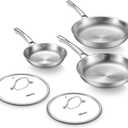 Titanium Pans set, 8+10+12Inch Pure Titanium Hammered Pro with Two Lids, Non-Toxic Skillet for Cooking, PFAS/PFOA/PTFE Free Cookware, Dishwasher&Oven Safe, Kitchen Induction Compatible