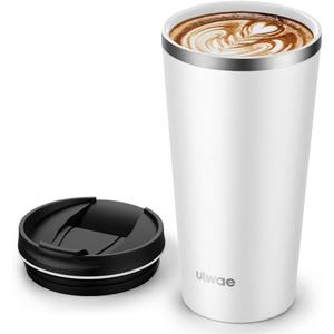 Insulated Coffee Mug with Ceramic Coating, 18oz Travel Mug with Leak-proof Lid, Vacuum Double-wall Tumbler, Stainless Steel Thermal Cup for Tea, Hot Cocoa, Cold Beverage, Ice Drinks, Dove White