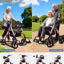 Foldable 2-in-1 Rollator Walker for Seniors with Seat, Lightweight Transport Wheelchair Combo 300 lbs Capacity, All-Terrain Tires, Anti-Tip Brakes, Adjustable Height 33.5"-40"