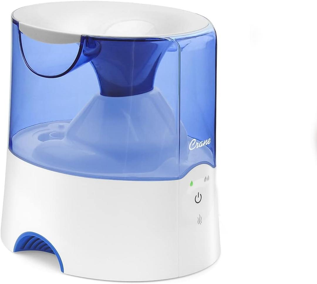 Crane Bedroom Warm Mist Humidifier, 1.9L Tank, Vaporizer for Congestion, Bedside Steam Humidifier, Vapor Pad Included