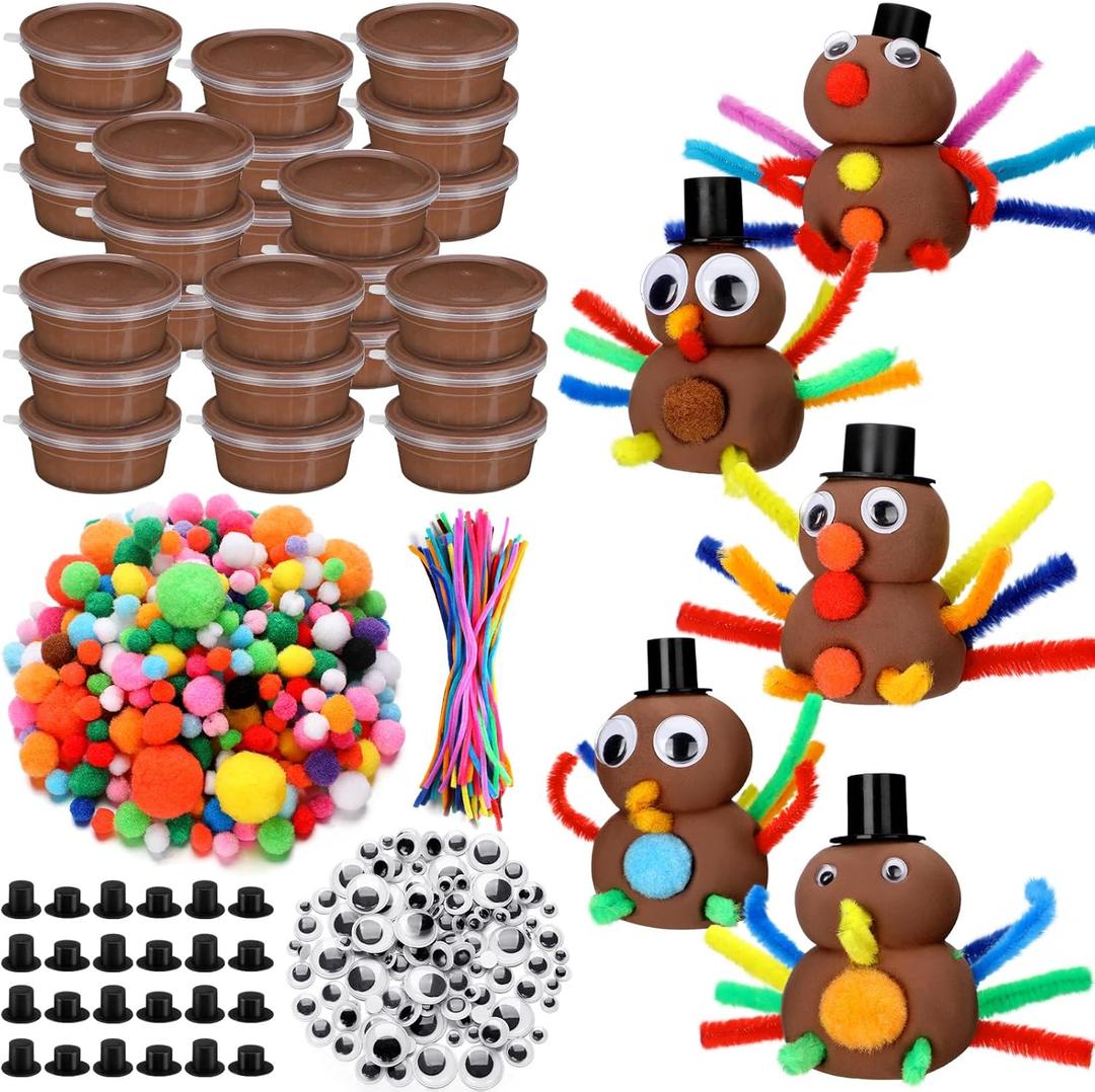 Shappy 24 Pack Thanksgiving Turkey DIY Craft Kits Fall DIY Turkey Air Dry Clay Modeling Autumn Indoor Decoration for Thanksgiving Fall Party Supplies
