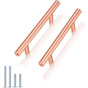 -3" Cabinet Handles Solid Stainless Steel Drawer Pulls Brushed Rose Gold Finish,10 Pack-Kitchen Cabinet Pulls Furniture Hardware Modern T Bar,Diameter 10mm(2/5 Inch), Hole Centers:76mm