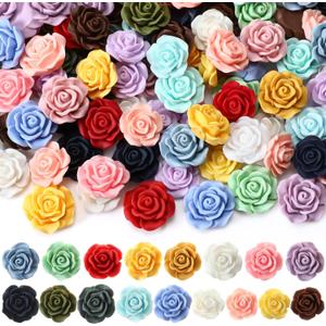 Giegxin 200pcs Flatback Resin Rose Flower Charms Flower Beads Cabochons 17mm 20mm Undrilled Random Mixed Colors Charms Floral Decor for DIY Craft Phone Case Scrapbooking Necklace Hair Clip Decor