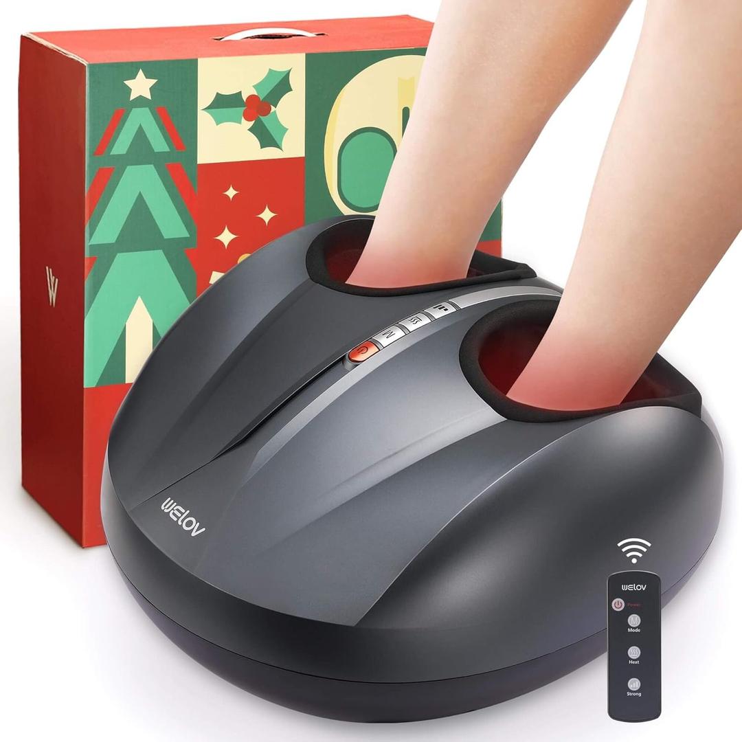 WELOV Foot Massager Machine with Deep-Kneading with 5 Level, Foot Massager for Neuropathy, Compression, Shiatsu, Heat for Plantar Fasciitis, Fits Feet Up to Size 12, Suitable for Christmas Gifts