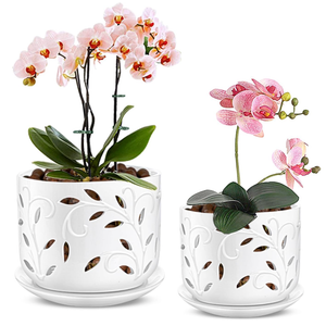 EFISPSS Ceramic Orchid Pots 5+6 Inch White with Drainage Holes & Tray, Breathable Airflow, Indoor & Outdoor