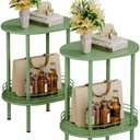 Round Side Table Set of 2,Bedside Table with Storage, Morden Round Nightstand, Samll Side Table for Living RoomBathroomBedroom, Nursery, Laundry, Green