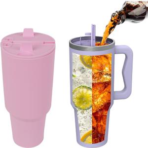Stanley 40oz 2-in-1 Drink Divider  Pink Silicone Split Insert with Lids for Dual Beverages  Compatible with Stanley Quencher Tumbler, BPA-Free