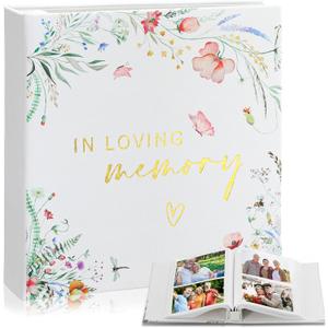 ReliThick Wildflower Cardinal Funeral Photo Album 4 x 6 Inch 200 Blank Pages Memorial Leather Memory Album Scrapbook for Memorial Service Decor Funeral Party Supply