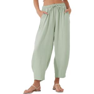 EVALESS Women's Summer High Waisted Baggy Pants Casual Ankle Length Trouser Slacks with Pockets (Medium, Clearly Aqua)