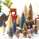 Soaoo 12 Pack Bottle Brush Christmas Trees with Bow 5 6 8 10 Inches Artificial Christmas Tree Decorations with Wood Base for Winter Snow Miniature Scene Tabletop Decor(Green, Gold, Ivory)