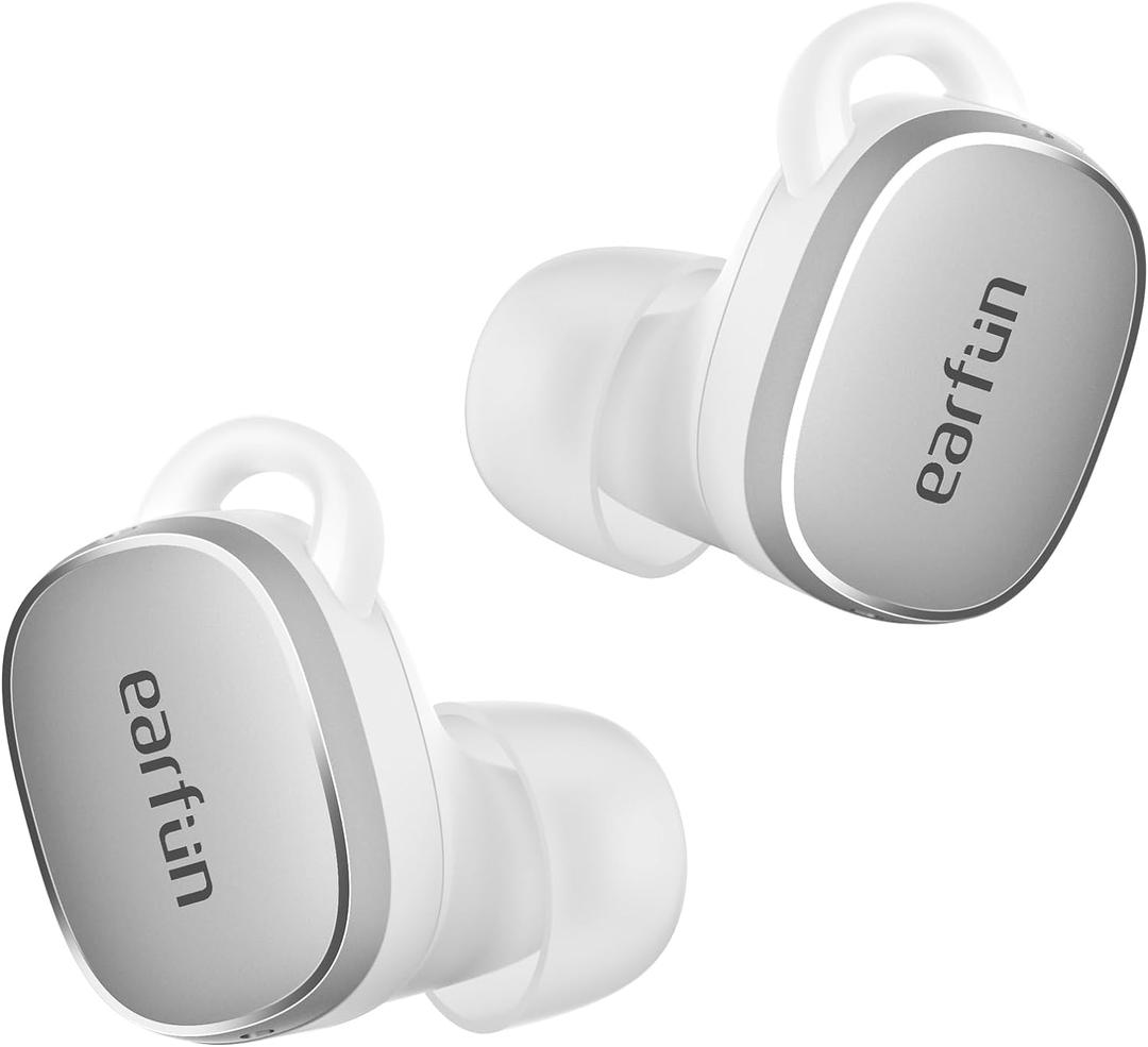 EarFun Free Pro 3 Noise Cancelling Wireless Earbuds, Hi-Res Sound, Snapdragon Sound with Qualcomm aptX Adaptive, 6 Mics ENC, Bluetooth 5.3 Earbuds, Multipoint Connection, Custom EQ App, Silver White
