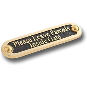 Please Leave Parcels Inside Gate Metal Brass Door Sign. Traditional Style Leave Delivery Instruction Outdoor Metal Mailbox Wall Sign By The Metal Foundry