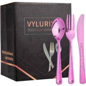 210-Piece Premium Plastic Cutlery Set: Includes 90 Forks, 60 Spoons, 60 Knives - Heavy-Duty Disposable Silverware for Parties, Weddings & Catering Events - Elegant & Durable Utensils Kit (Purple)