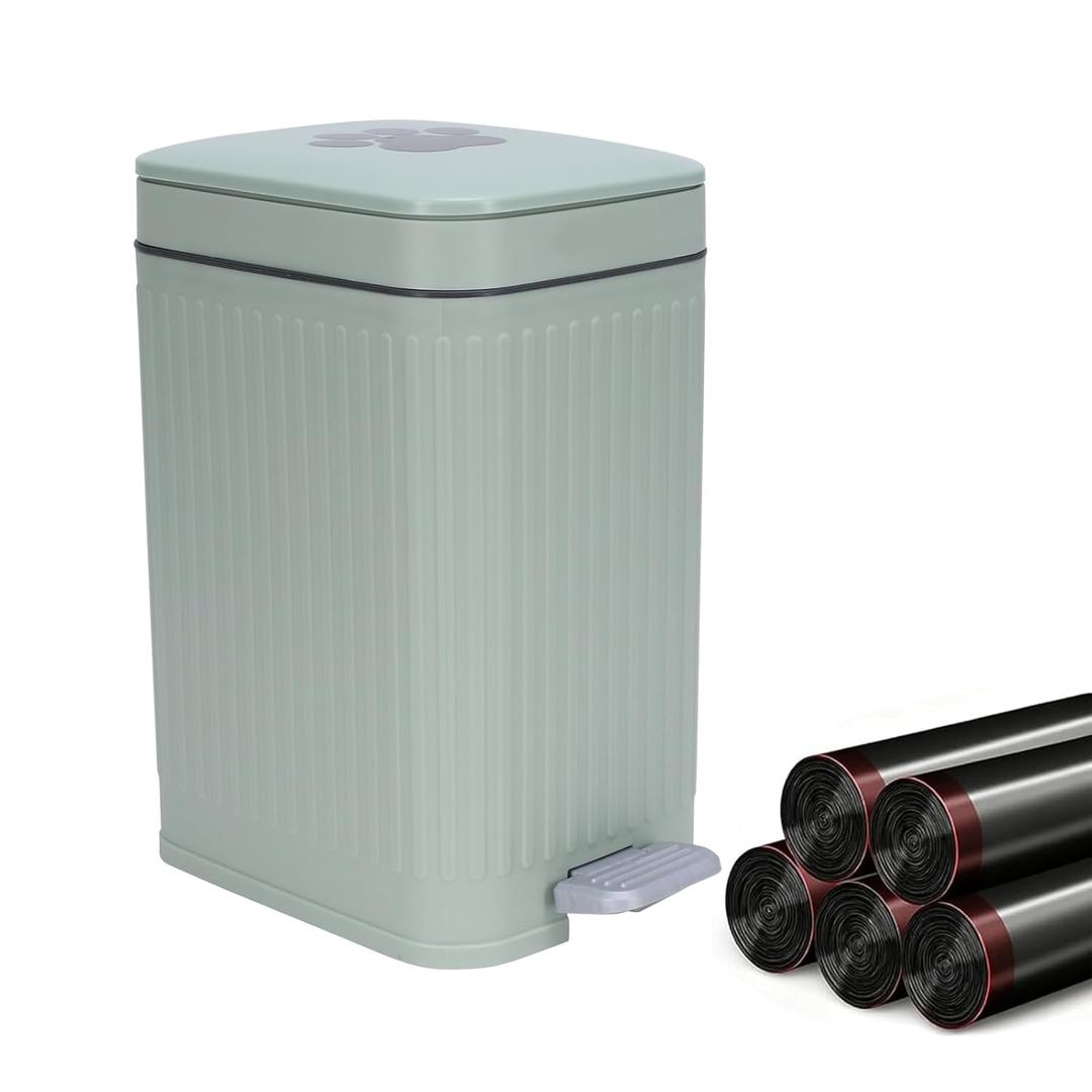 Dog Poop Trash Can Outside with Lid,7L/1.8Gal Outdoor Dog Poop Wast Trash Can Bucket with Step Pedal,Outdoor Pet Waste Container-(Include 75 Waste Bags)-Ideal for Yard,Porch-Sage Green