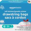Basics UltraForce Tall Kitchen Drawstring TrashBags, Classic Clean Scented, 13 Gallon, 80 Count with Odor Control