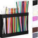 Qinyoung Acrylic Straw Holder for Cabinet Door with Double Sided Adhesive Tape Reusable Straw Organizer Tumbler Storage Kitchen Accessories Container for Counter Cupboard(Classic,Large,Black)