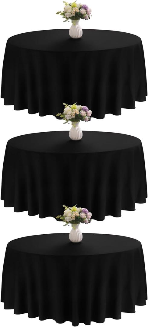3 Pack 90 Inch Round Black Polyester Tablecloth Bulk Washable Table Covers for Wedding Dining Table Buffet Parties Banquet Decor(Black)