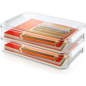 2PCS 6 Qt A4 Paper Storage Box Clear Plastic Case 9x13 Scrapbook Case Stackable Transparent File Box A4 Paper Storage Containers for Craft, Document, Photo, Book13.58" x 9.25" x2.75"