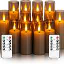 Small Flickering Flameless Candles - Battery Operated LED Fake Candles, Pack of 12 (D1.57 x H4 5" 6") for Holiday Decor, Home, Weddings (Grey) (Gray)