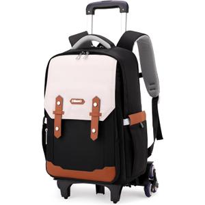 Black Rolling Backpack for Boys Roller Backpack with Wheels for Boys & Girls, Rolling Bag Trolley School Bags for Primary Students, Kids Teens Wheeled Bookbags on 6 Wheels, Black