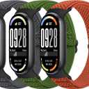 Elastic Bands Compatible with Xiaomi Smart Band 10/9/8 for Women Men, Stretchy Solo Loop Soft Nylon Elastic Strap Replacement Wristband for Xiaomi Mi Band 10/9/83 PCS (Grey+Olive Green+Orange)