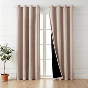 100% Blackout Curtains for Bedroom 84 Inch,2 Panels,Light Coffee | Faux Linen Cutains for Bedroom,Thermal Insulated Grommet Window Drapes,Blackout Curtains with Black Back,52 x 84 in,2 Panels