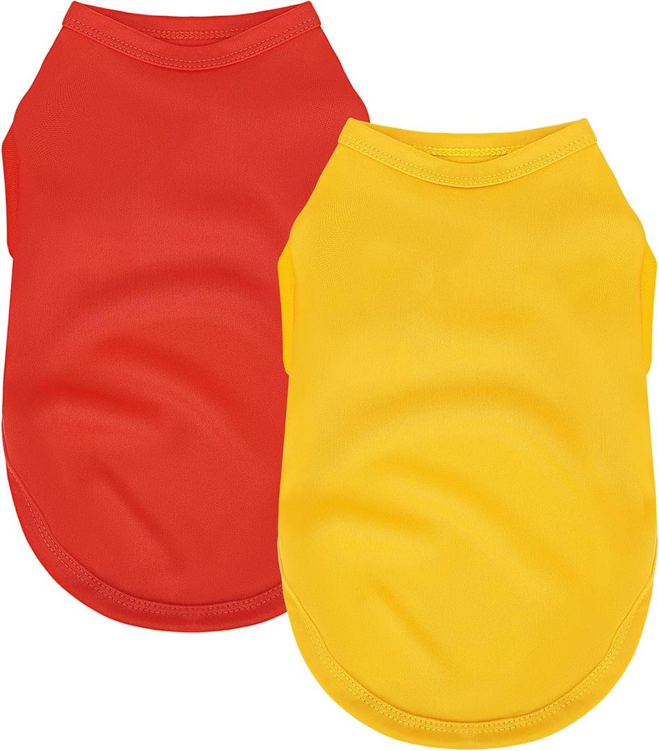 2 Pack Solid Color Dog Shirts - Lightweight, Quick Dry, Breathable Pet T-Shirts for Small to Large Dogs - Stretchy, Durable, Ideal for All Seasons and Holidays.Orange Red L