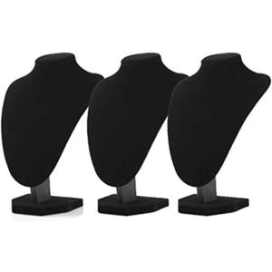 Comelyjewel 3pcs/Pack 9 Inches Velvet Necklace Holder, Jewelry Organizer for Women, Elegant Jewelry Organizers and Storage Solution, Mannequins Bust Stand for Necklaces and Accessories (Black)
