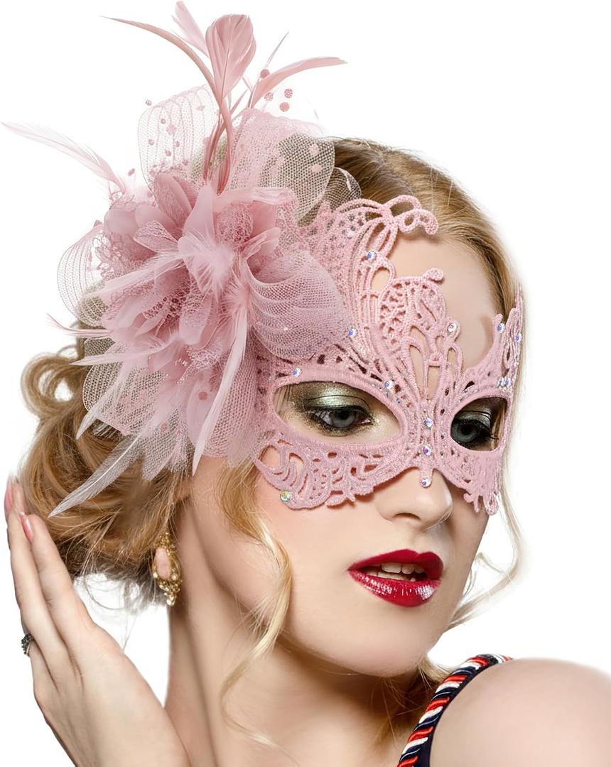 Zinniday Lace Masquerade Masks for Women - Halloween Elegant Venetian Flower Mask 1920s 50s Party Eyemask for Woman