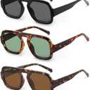 YDAOWKN Retro Square Aviator Sunglasses for Women Men Trendy Flat Top Sun Glasses UV Protection Vintage Shades (Black)