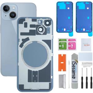 Back Glass Replacement for iPhone 14 (6.1 inches,Blue) Integrated Glass & Magnet & Metal Phase Ring Repair Tools are Included
