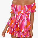 Fixmatti Women Boho Romper Off Shoulder Ruffle Chiffon Shorts Jumpsuit Playsuit (Large) M