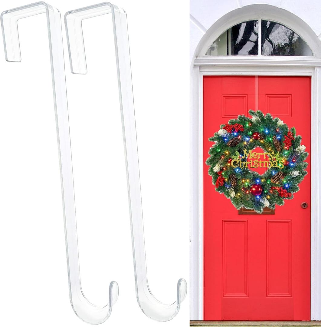 15 Wreath Hangers for Front Door,2 Pack Over the Door Hooks Fall Christmas Wreath Hanger Halloween Wreath Holder Easter Door Hangers ,Non Scratch Welcome Sign for Front Door Home Dcor Inside Outside